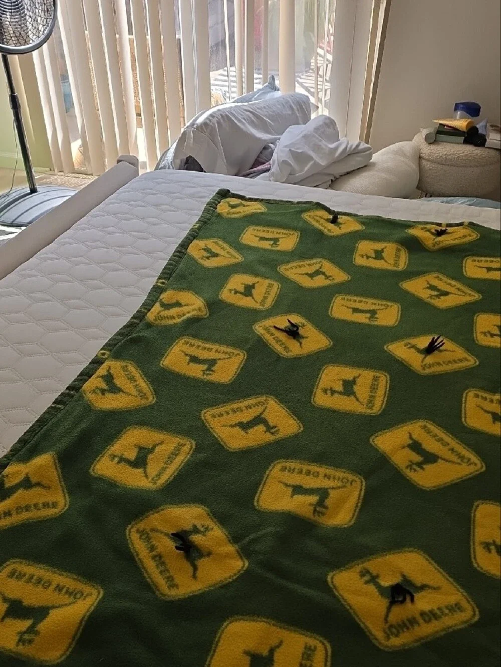 Vintage Wool Blend John Deere Green and Yellow Logo Fleece Throw
